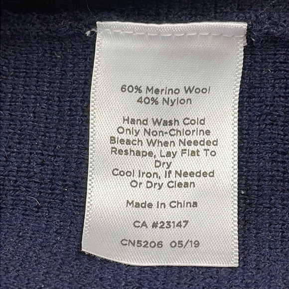 Talbots Wool Blend Color Block Open Front Cardigan Sweater Longline Navy Gray S - Picture 10 of 10